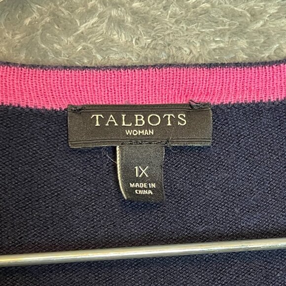 Talbots Women Colorful Clip Dot 3/4 Sleeve Lightweight Cardigan Sweater 1X Navy - Picture 5 of 9